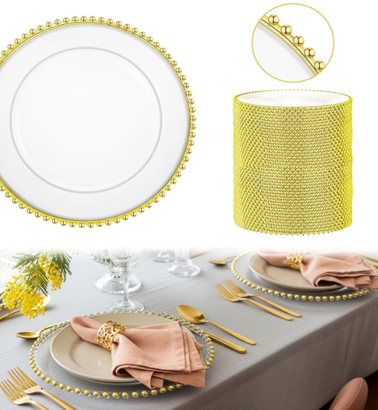 Clear w/ Gold Beads Plate Chargers