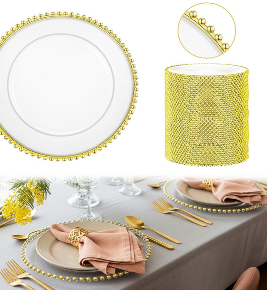Clear w/ Gold Beads Plate Chargers