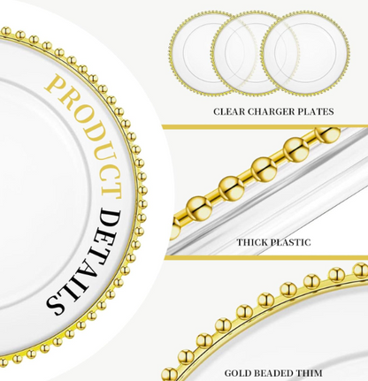 Clear w/ Gold Beads Plate Chargers